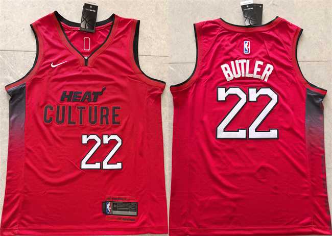 Mens Miami Heat #22 Jimmy Butler Red 2024 City Edition Stitched Basketball Jersey